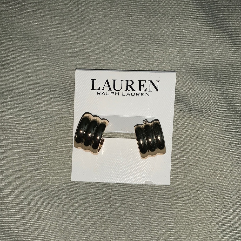 Lauren Ralph Lauren Black and Silver Hoop Earrings